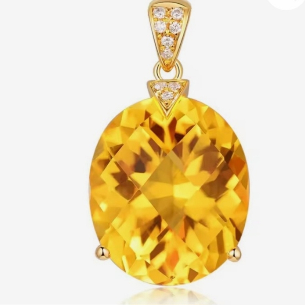 Citrine Stone Pendant No Chain Elegant Stainless Steel